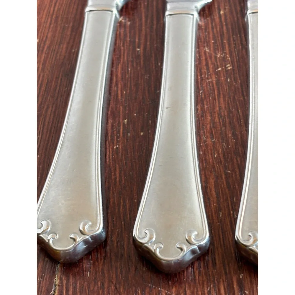 Reed & Barton Ashland Matte Stainless Steel Dinner Knives Set of 6 Scroll Design